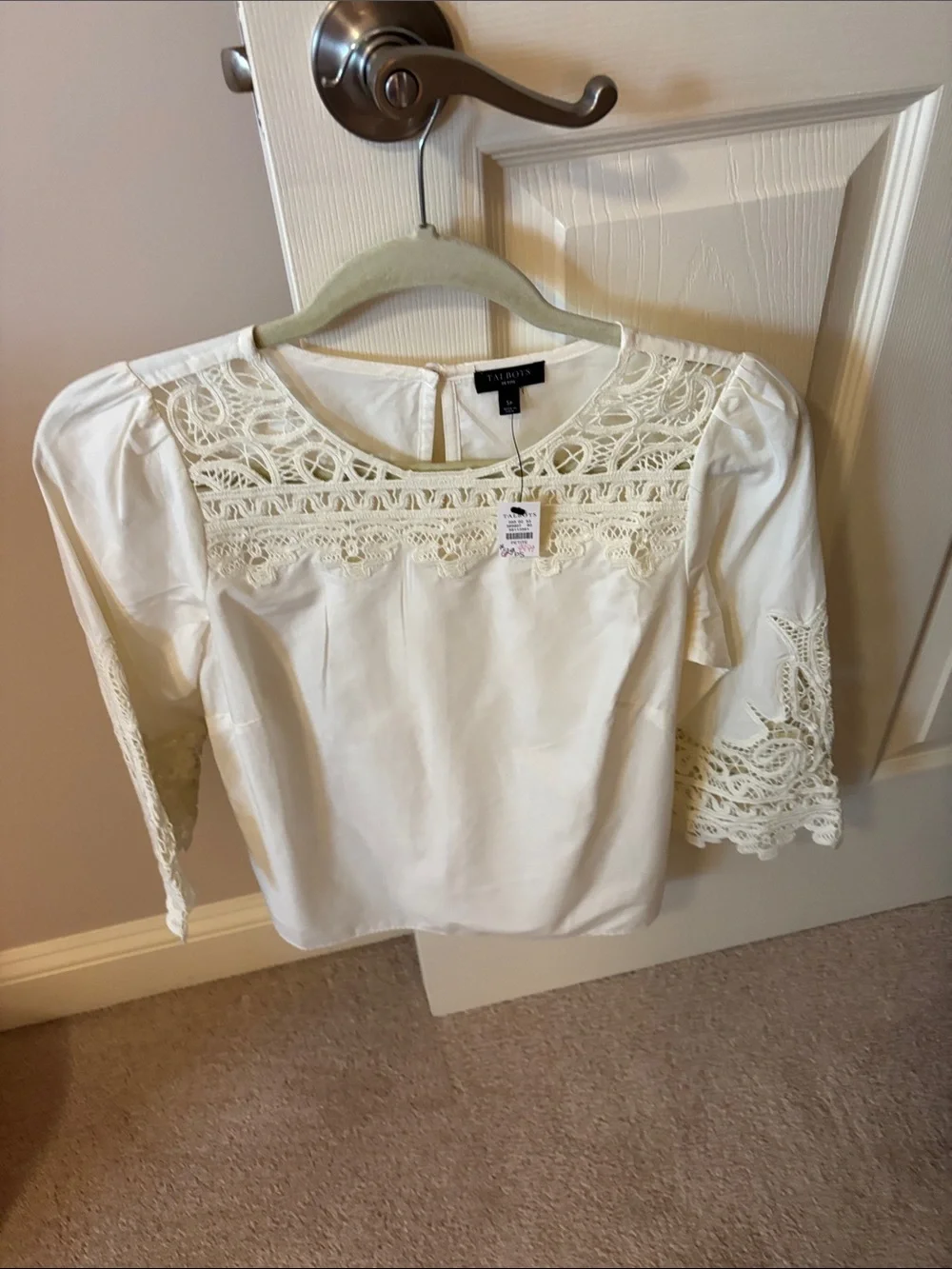 Talbots Cream Lace Yoke Peasant Blouse
